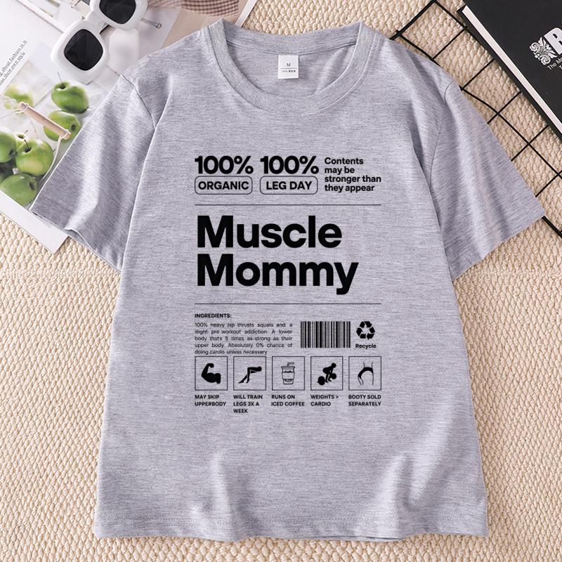 Muscle Mommy T-Shirt Lustiges Fitnessstudio Pump Cover Design T-Shirt Gewichtheben Trendiges T-Shirt Locker Baumwolle Unisex Kurzarm-T-Shirt