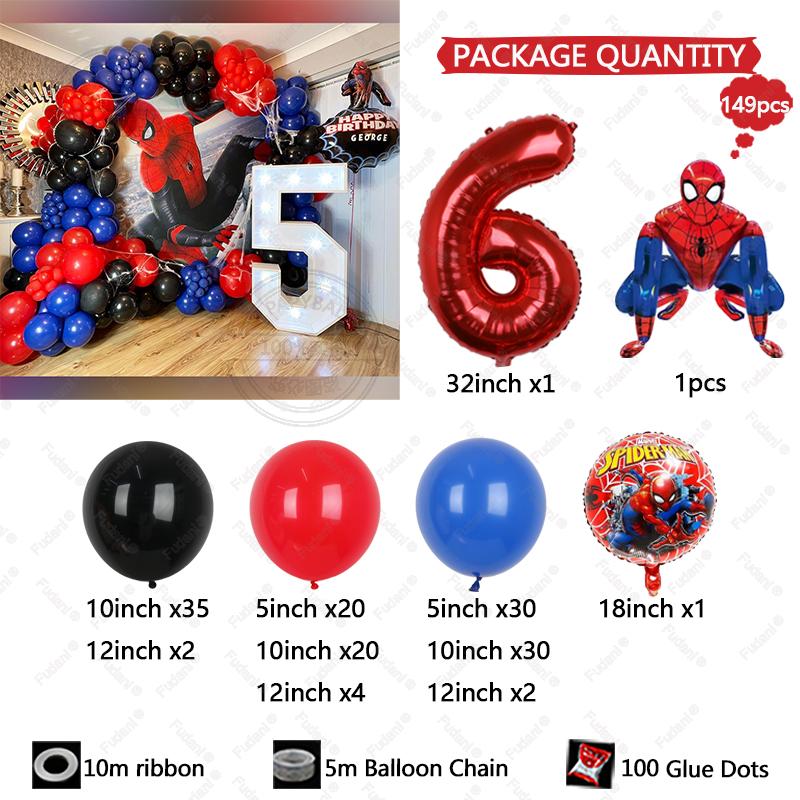 149pcs Kids Birthday Red Blue Balloons Garland Arch Kit For Party Decors Age 1-9 Spiderman 3D Marvel Foil Balloons Air Globos