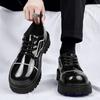 Hot Sale Cheap Black Shoes for Men Fashion Glitter Leather Casual Shoes Men Comortable Lace-up Platform Shoes Zapatos De Hombre