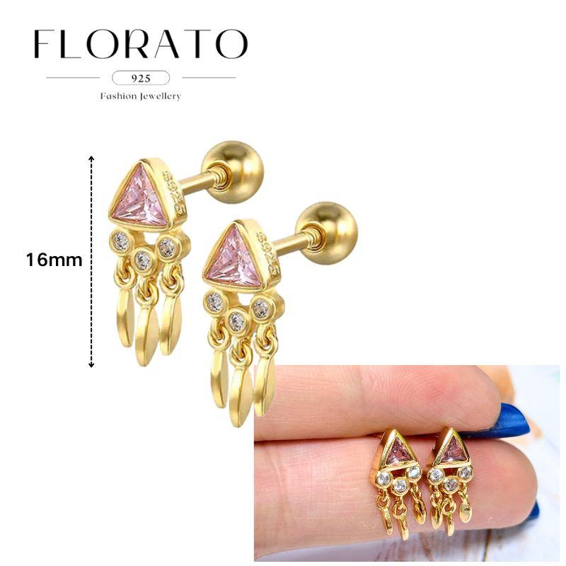 Luxurious Geometry 925 Silver Ear Needle Pink Series Zircon Pendant Hoop Earrings Sweet Fashion Wedding Jewelry Gifts