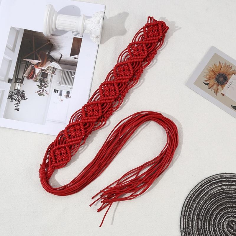 Women Decorative Wax Rope Belt Bohemian Fringed Belt Girl Dress Accessories Ethnic Waiststrap Female Waist Ornament