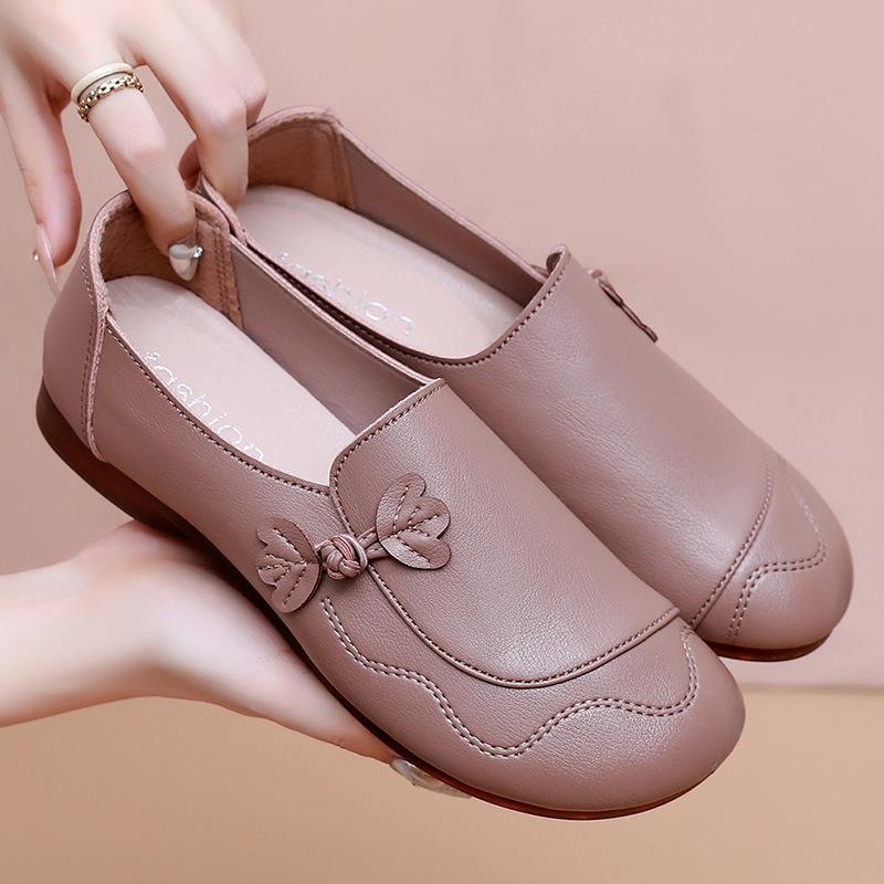 Shoes Single Shoes Soft Sole Comfortable Non-slip Medium Leather Shoes Flat Sole Medium the Elderly Women's Shoes Spring and Autumn Models