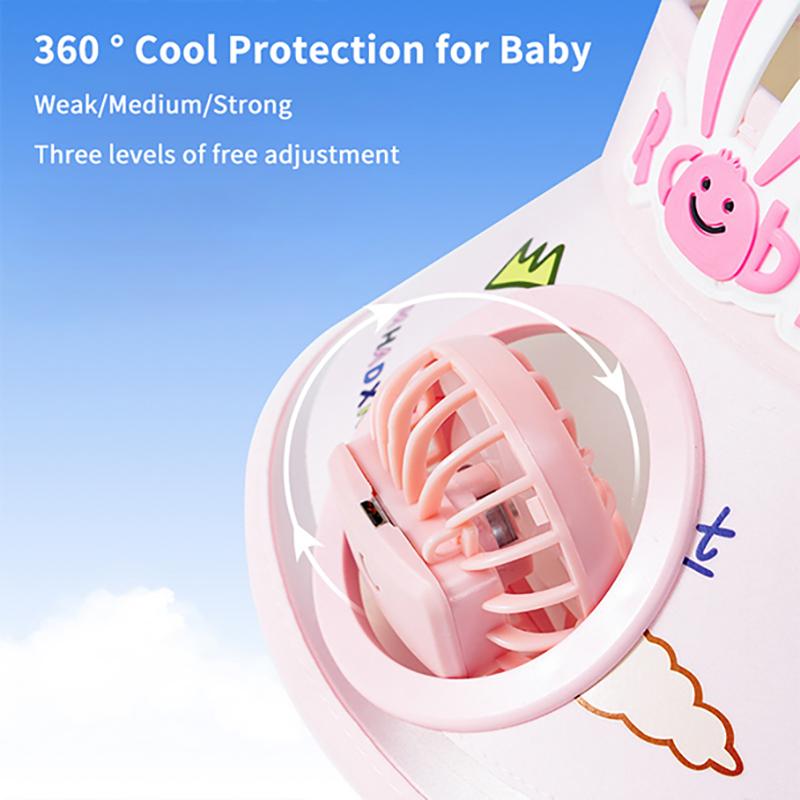 Cute Rabbit Kids Cooling Sun Visor Hat Solar Powered Fan UPF50 UV Protection for Beach Trip