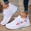 Fashion Spring Summer Yellow Shoes For Women Sports Mesh Breathable Shoes Flat Sneakers Flowers Embroidered Shoes Red Running Shoes