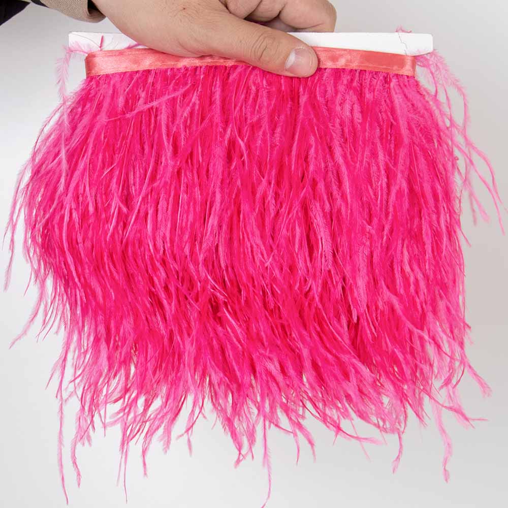 1Meter Red Ostrich Feathers Trim on Tape Ribbon Fringe 8-10cm Fabric Skirt Sewing Trimmings Feather Dress Clothes Decoration