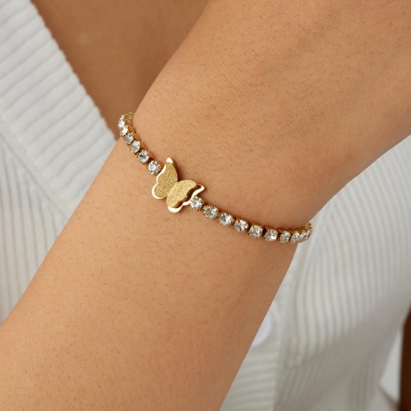 Gold Butterfly Zircon Tennis Bracelet For Women Dainty Jewelry