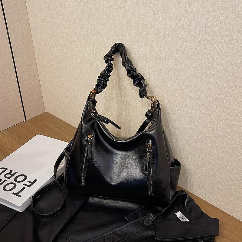 Crossbody Bag Women's Large-capacity Oil Wax Leather Shoulder Bag Women's Double Zipper Handbag Women's Office Bag Commuting