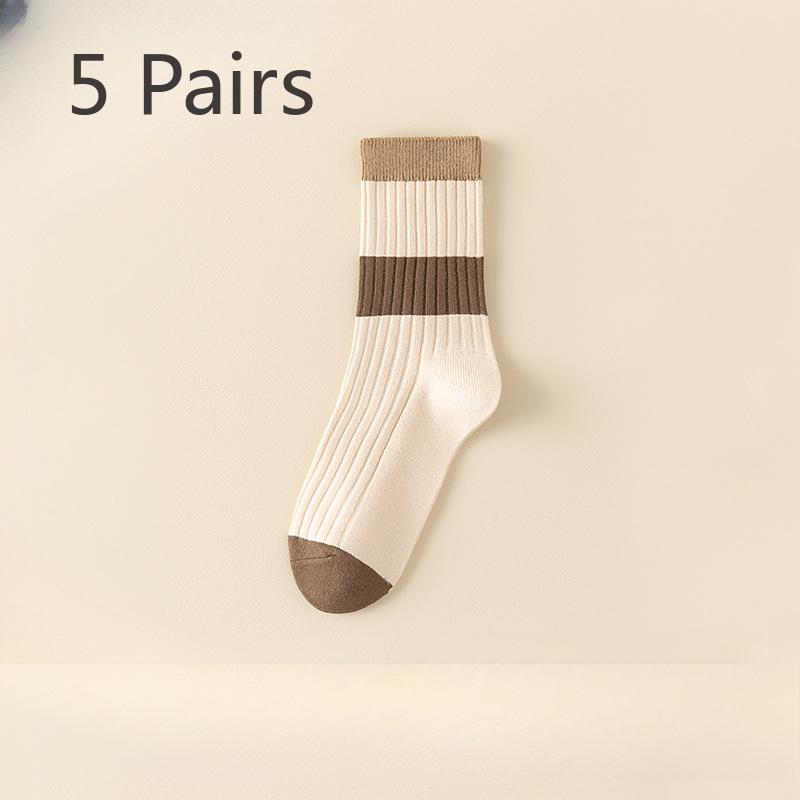 5 Pairs of Female Spring and Autumn Cotton Thin Style Sweat Absorbent Boneless Tube Stack Socks