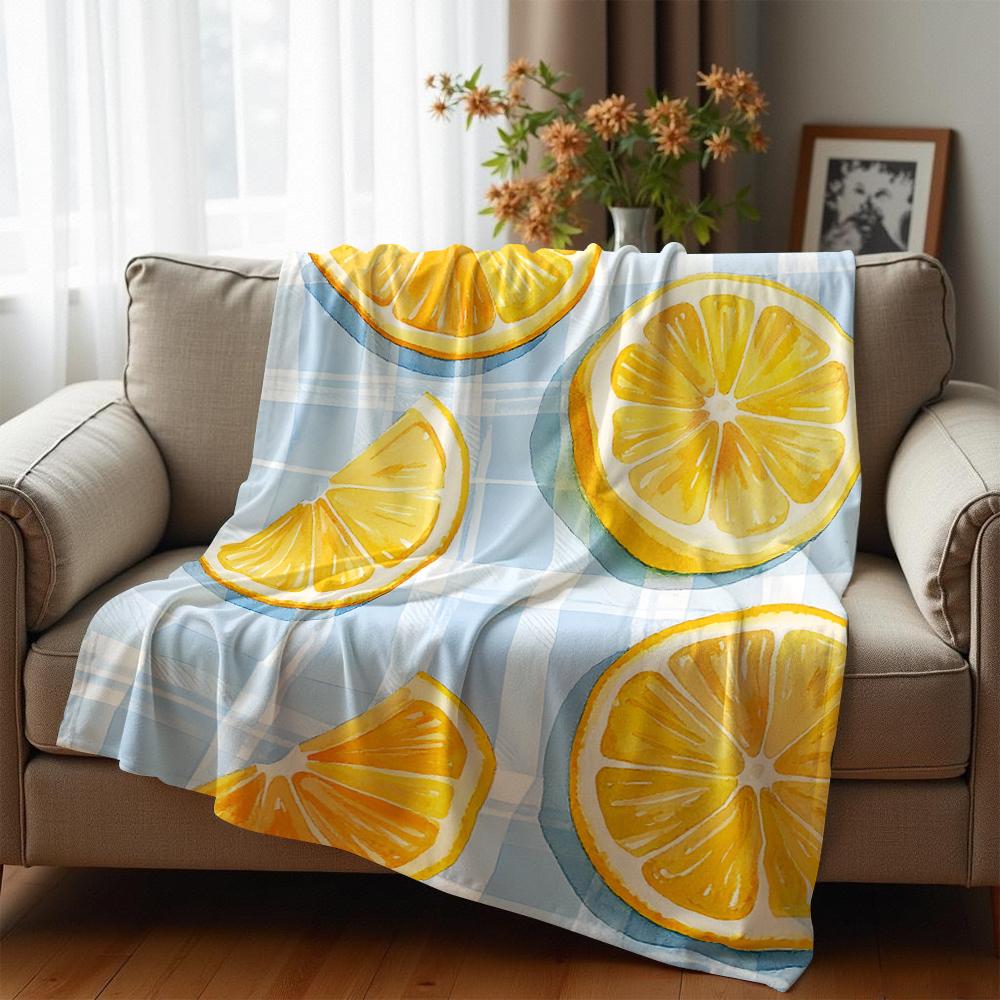 Gingham Orange Citrus Slice Anime Cartoon Flannel Blanket Soft Warm Throw for Bedroom Sofa Car Kids Holiday Gift