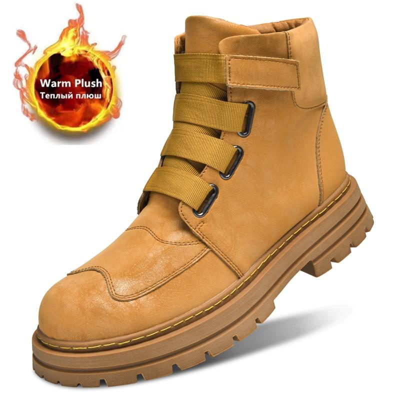 Fashion Men Chelsea Ankel Boots Winter Warm 4.5cm Thick Bottom Business Shoes Cold Weather Women With Zippers Fashion Plus Size 35-50