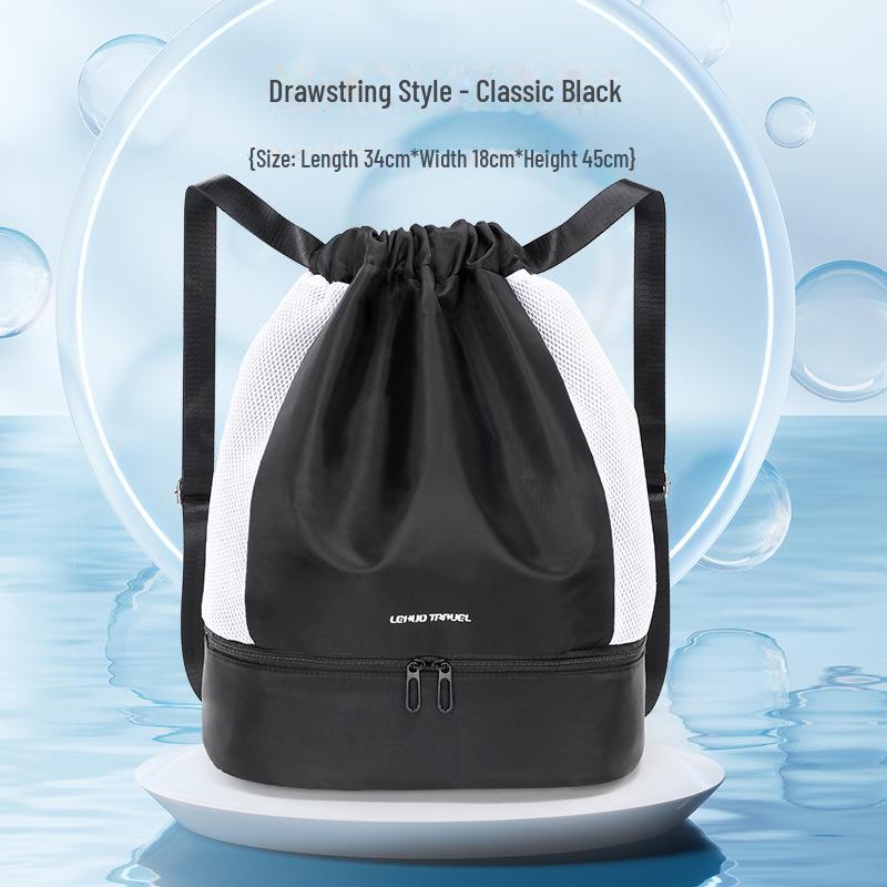 

Водонепроницаемый рюкзак: Женская и мужская портативная сумка для фитнеса, плавания, пляжа и спорта с разделением сухого/мокрого хранения. Classic black чёрный