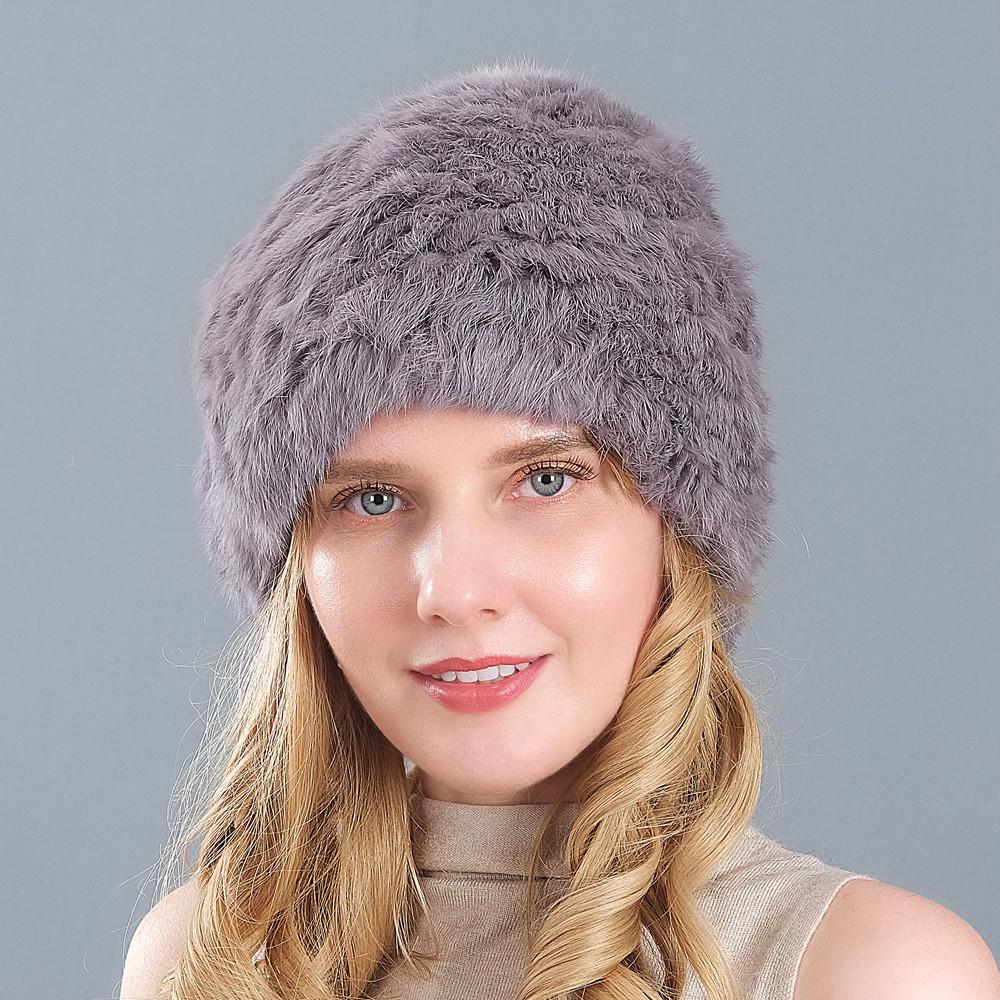 Buy Handknitted Real Rabbit Fur Hat Women's Coldproof Warm Ear