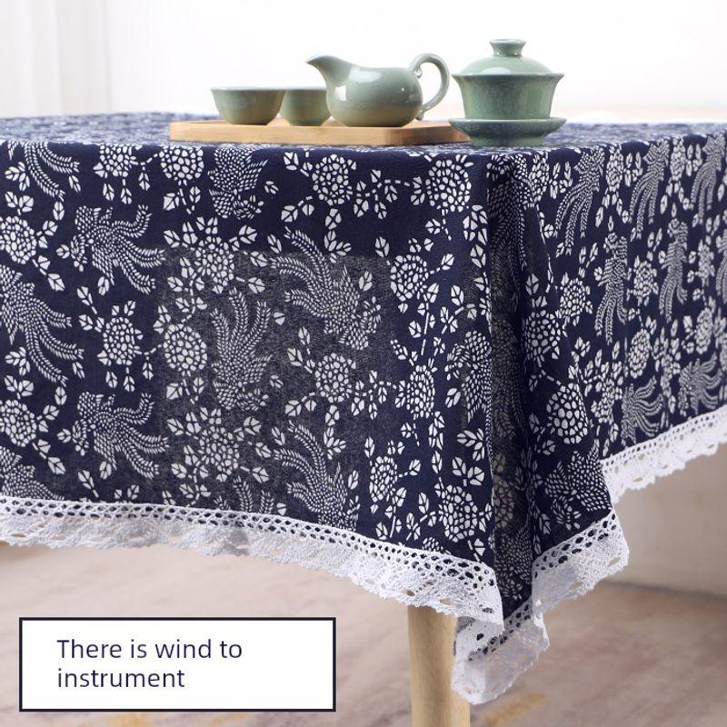 

Traditional Ethnic Style Rectangular Dining Table Blueprint Cloth There are Fenglai instruments 60*60cm lace]