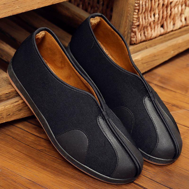 

Осенне-зимняя тканевая хлопковая обувь с толстой подошвой, теплая плюшевая противоскользящая легкая обувь с круглой головкой, модная повседневная плюшевая обувь в стиле ретро 44 чёрный