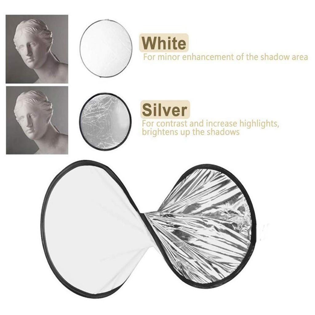 Silver White 2 In1 Reflector Portable Round Photography Light Reflector for Live Lighting