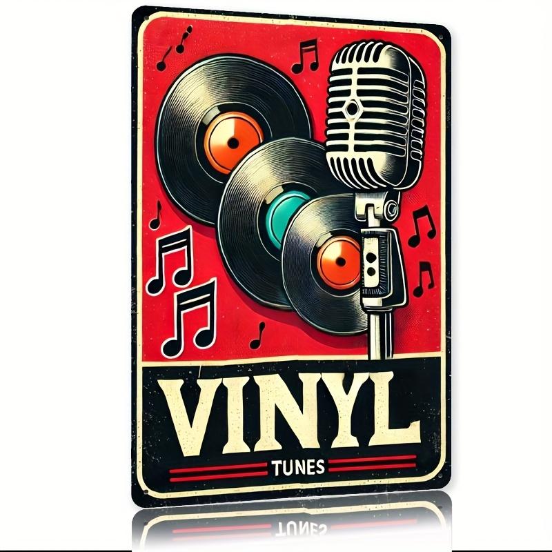 Vintage Vinyl Tunes Metal Sign Retro Microphone Record Design Rustic Iron Wall Decor for Home Bar Cafe Garage Farmhou