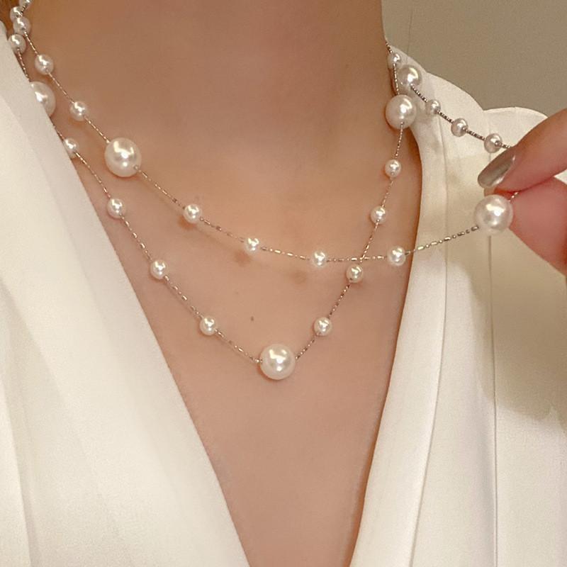 Elegant French Vintage Pearl Choker Necklace With Geometric Design For Women