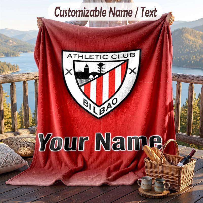 Flannel Blanket Athletic Bilbao FC Print Custom Name Text Soft Throw for Sofa Bed