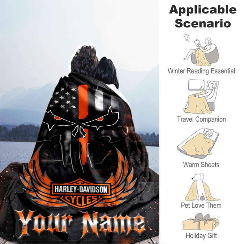 Custom Personalized Blanket Har-ley motorcycle Soft Throw Blanket, Suitable for Family and Friends, Sofa Blanket,Home Decor Christmas gift