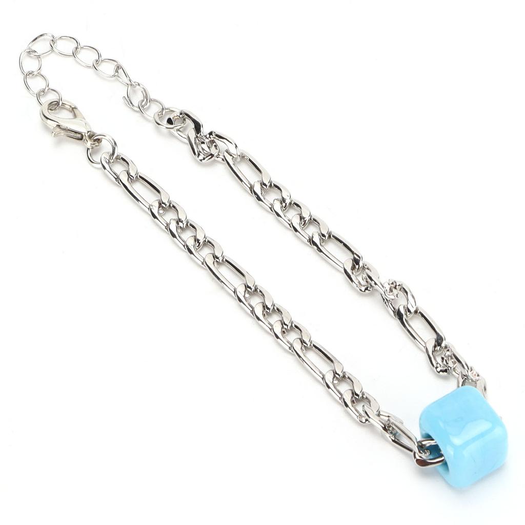 Glass Bead Bracelet Square Big Hole Blue Glass Bead Geometric Bracelet for Decoration GiftGiving(White Gold Bracelet )