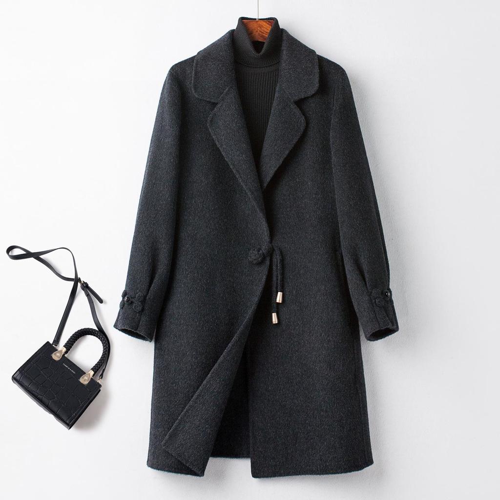 Elegant Mid-length Double-sided Cashmere Coat for Mature Women - Stylish Autumn/Winter Wool Wear