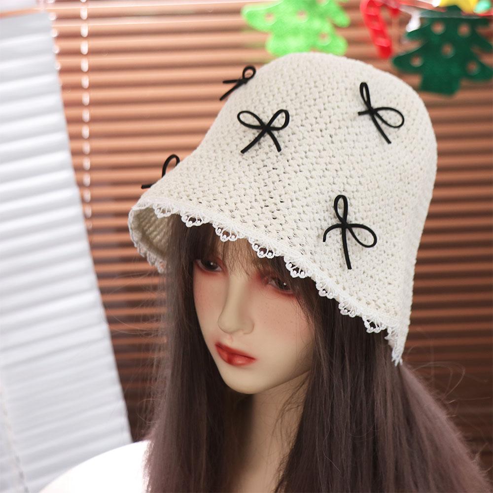 Sunshade Bow Straw Hat Lace Women's Sun Hat Sweet Sunscreen Fisherman Hat Summer