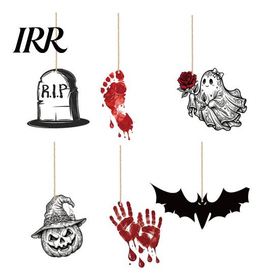 Halloween Holiday Decoration 6Pcs Wooden Hanging Decoration, Ghost Pumpkin Eyeball Party Supplies Ornament with Rope, Spooky