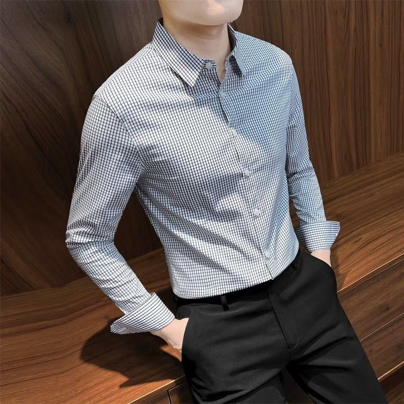 Camicia a quadri autunnale Versione coreana sottile maschile della camicia professionale da lavoro non stirata da lavoro Camicia da uomo versatile