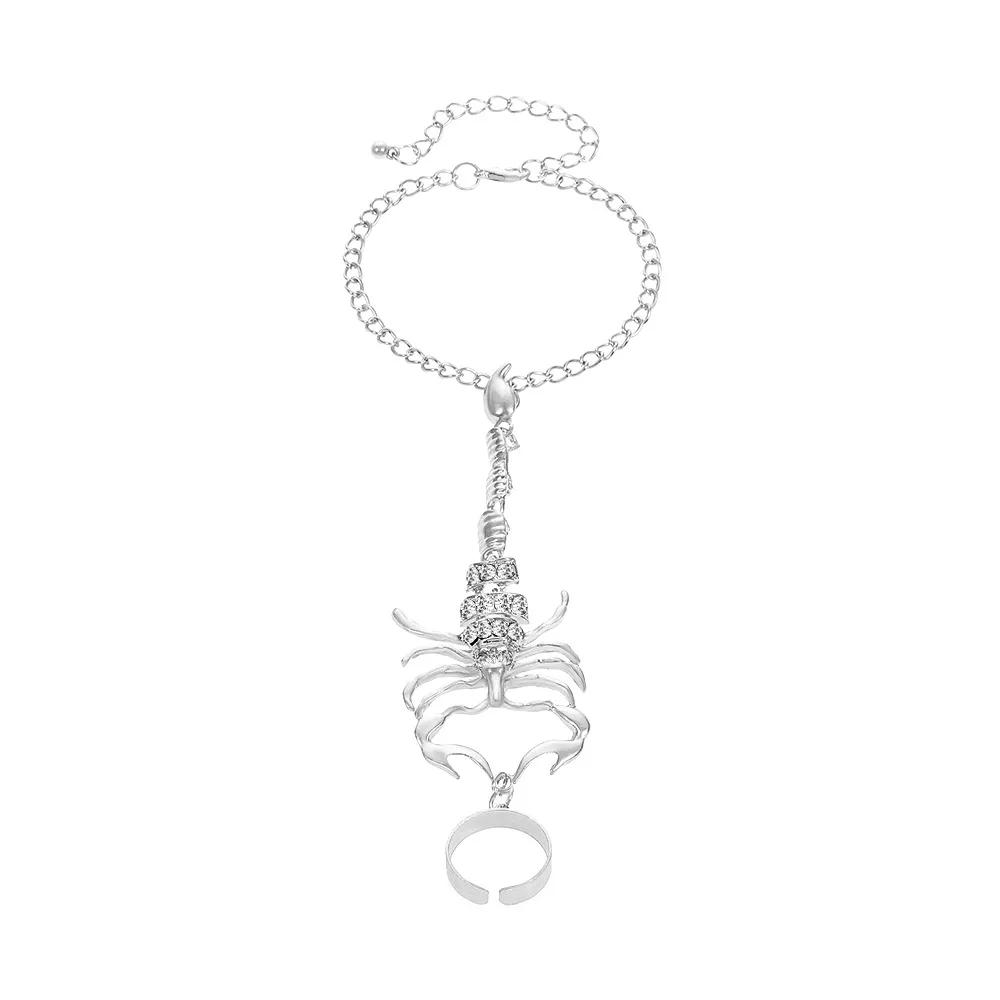 Ensembles de Bracelets Bague à Chaîne à Franges Scorpion Punk Vintage Pour Femmes Hommes Bague Cristal Gothique Bracelets Charms Doigts Connectés Bijoux white