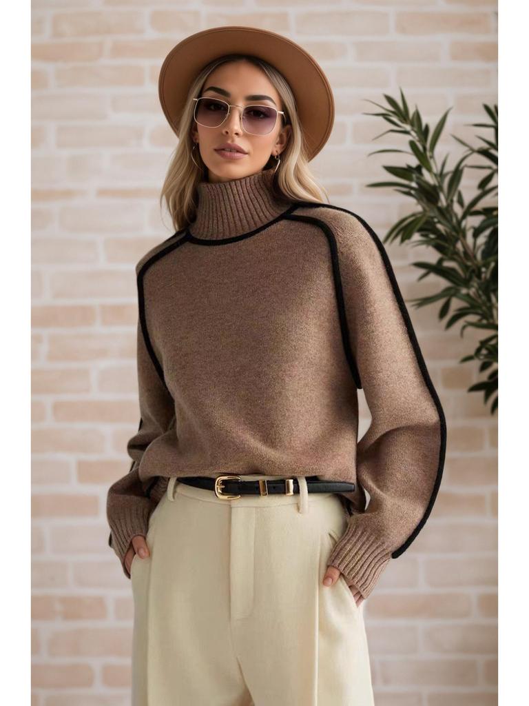 Herbst/Winter Gestreifter Schlankmachender Lässiger Lockerer Pullover Strickpullover