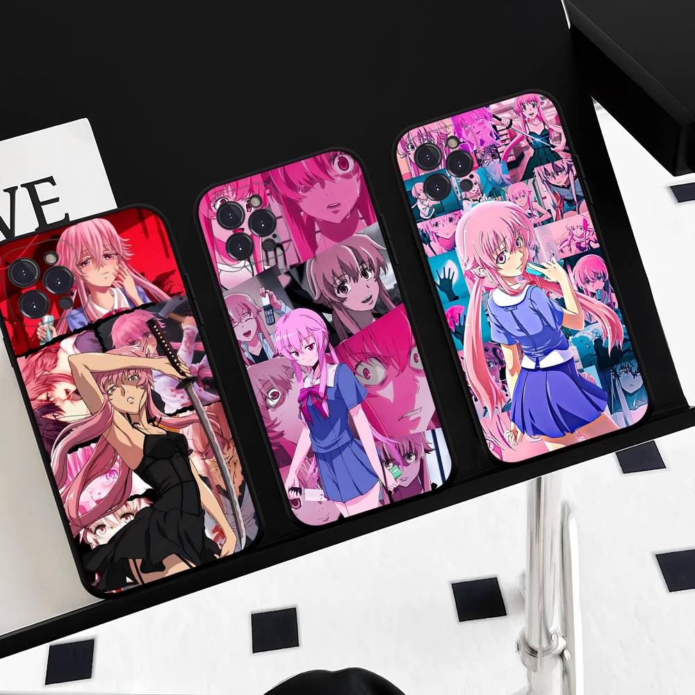 Future Diary Gasai Yuno Black Silicone Phone Case For Iphone 17 Air 16 15 14 13 12 11 Pro Max Plus Back TPU