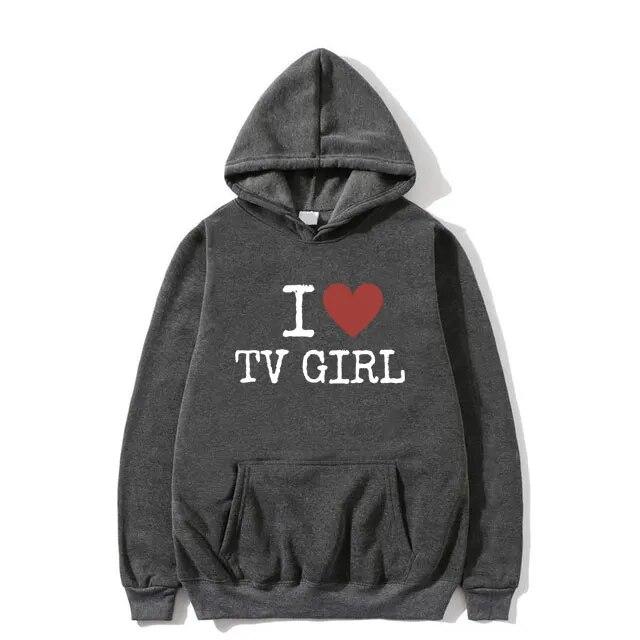 I Love TV Girl T-skjorte Kunst Estetisk Grafisk hettegenser Unisex kvinner Oversized hettegenser Unisex høykvalitets mote hettegensere