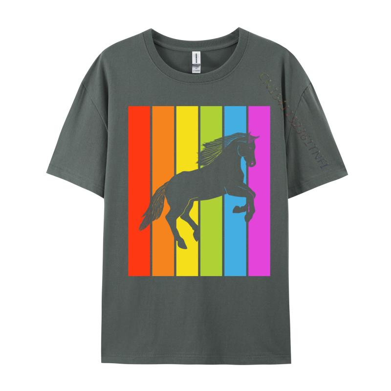 Cute Rainbow Horse Jumping Equestrian Image Casual Europe Tops Shirt Latest Cotton Tops Shirts Men's Men Tshirt Printed On
