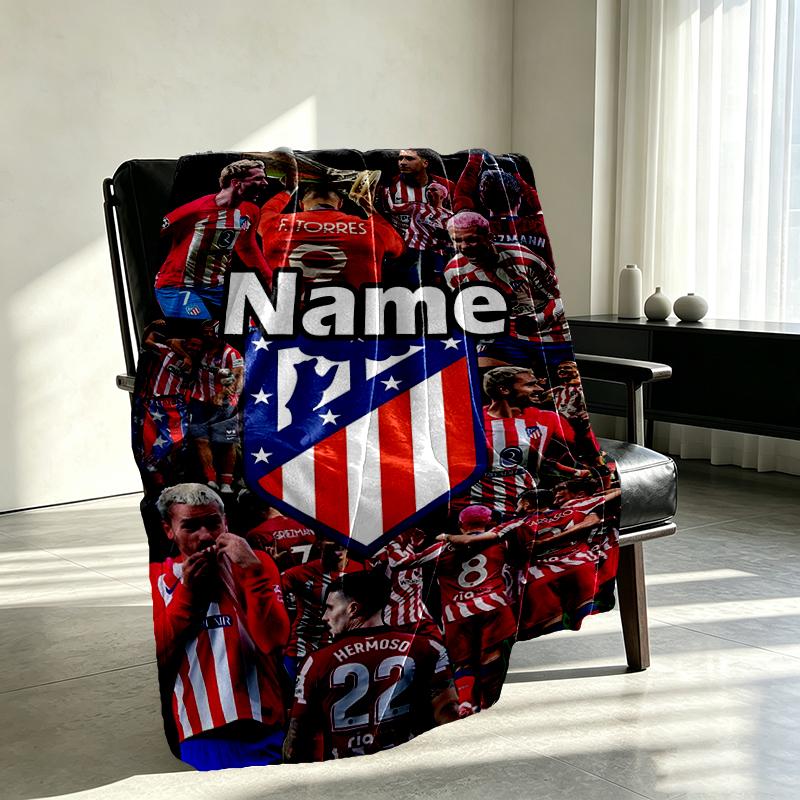 Custom Name Personalized Atletico Madrid Print Blankets, Home Decor, Bedroom, Sofa, Camping, Couch, Gifts for Birthday Christmas