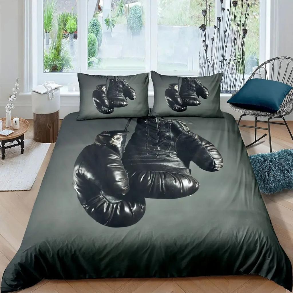 Boxing Duvet Cover Set Sports Games Theme Twin Bedding Set Microfiber Boxing Gloves Athlete Silhouette Queen King Quilt Cover