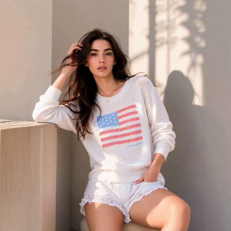 2026 Womens Vintage Loose Knit Sweater Casual Round Neck Long Sleeve Thick Warm Pullover White