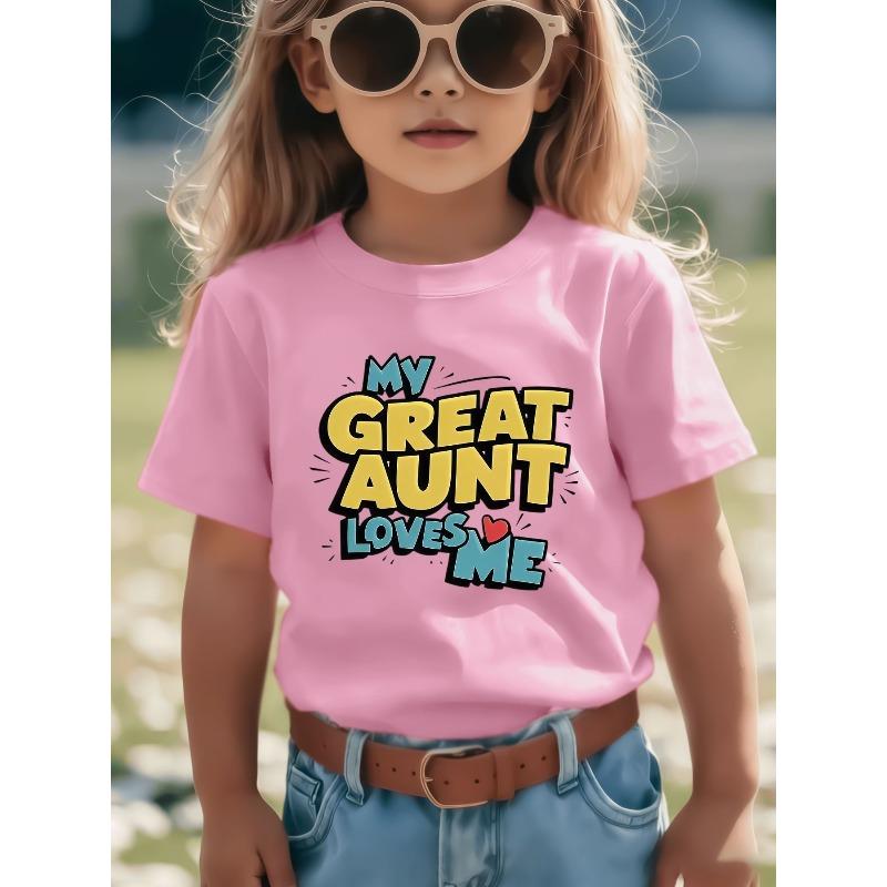 European Sizes Cute Great Aunt & Me Graphic Design T-Shirt - Casual Crew Neck Tee for Kids, Fun Cartoon Letters, Expressing Love for a Dear Aunt