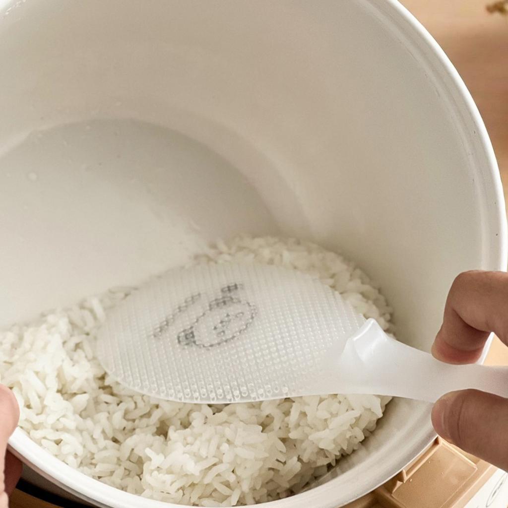 Cute Non Stick Plastic Rice Spoon With Holder Heat-resistant Spoon For Rice Cooker Durable Rice Shovel Kitchen Utensil
