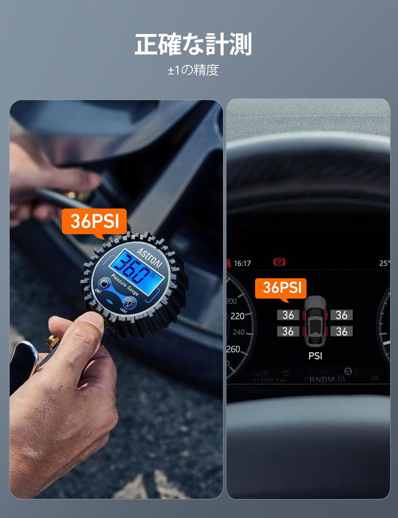 AstroAI Air Gauge, Tire Gauge, 1720 KPA Air Pressure Gauge, Air Pressure Gauge, Self-Luminescent