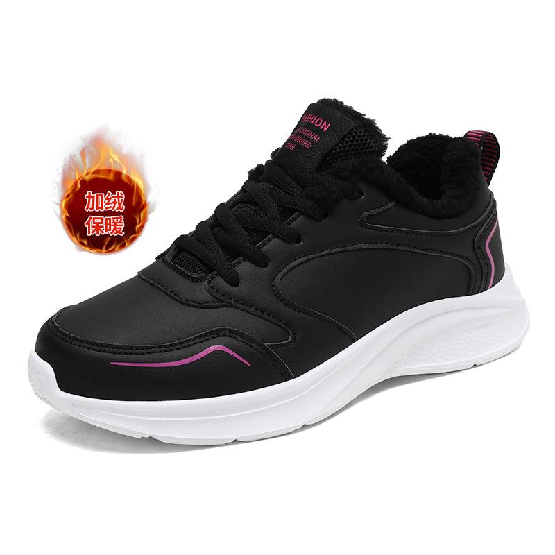 Shoes Autumn and Winter New Leather Sneakers Velvet Warm Cotton Shoes Non-slip Student Running Shoes