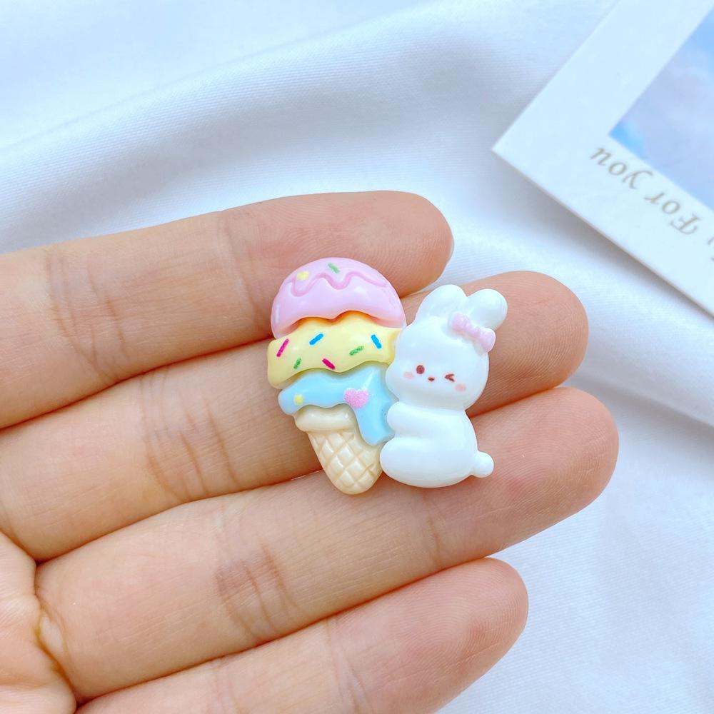 10Pcs New Cute Resin Cartoon Candy Ice Cream Rabbit Series Flat Back Parts Embellishments For Hair Bows Accessorie