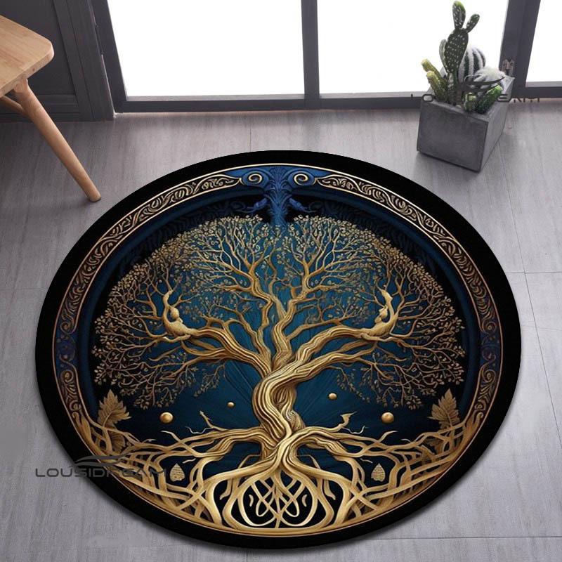 Tree of Life Retro Printed Round Carpet Living Room Bedroom Beautiful Carpet Non -slip Door Pad Floor Mats Birthday Gift