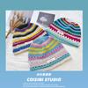 Japanese Retro Contrasting Color Rainbow Striped Knitted Basin Caps Women Spring Autumn Casual Versatile Sweet Cute Bucket Hats
