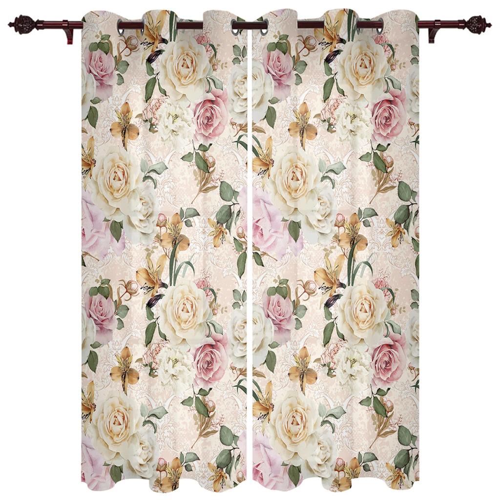 Blumen- und Blatt-Vintage-Schlafzimmergardinen Wohnraum-Vorhänge Küchen-Fenstergardinen Kinderzimmer-Fenstergardine Moderne Heimdekoration