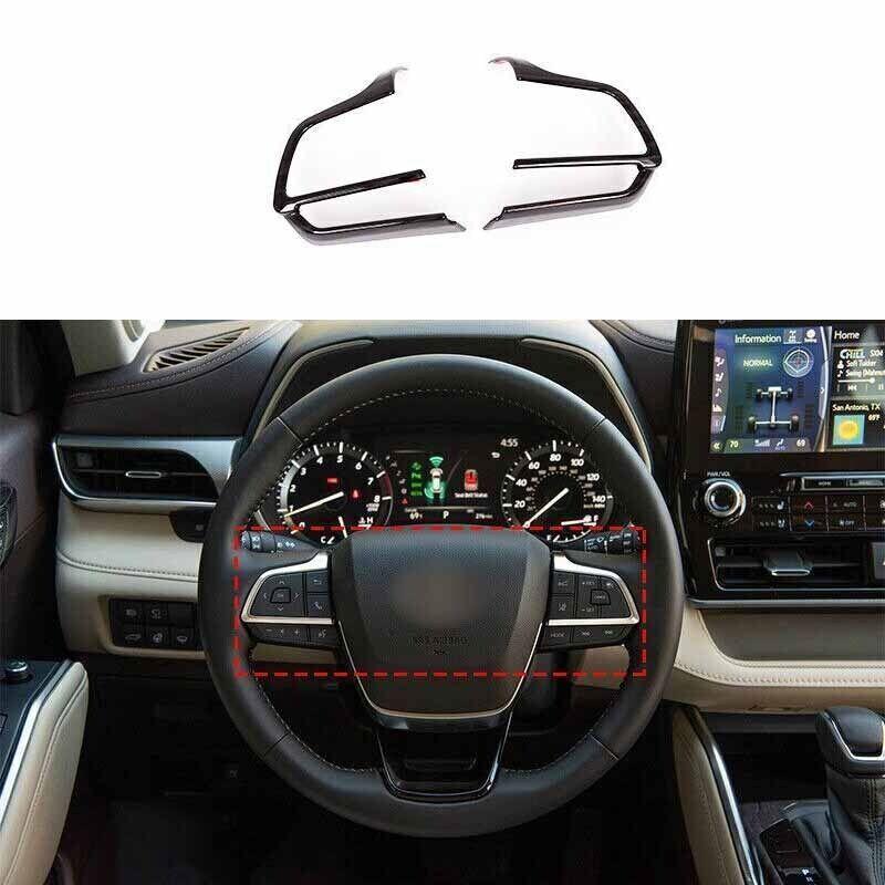 For Toyota Highlander -23 Wood Grain Black Steering Wheel Button Cover Trim