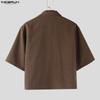 INCERUN Oversized Men Lapel Neck Short Sleeve Loose Casual Shirts