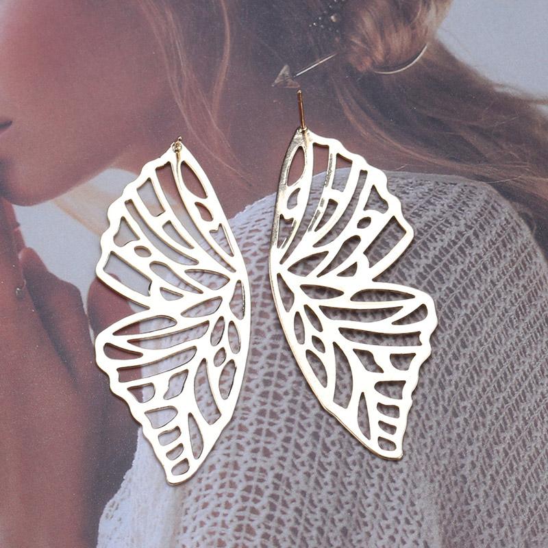 New Personality Metal Drop Earrings for Women Irregular Exaggerated Gold Geometric Hollow Butterfly Earrings pendientes