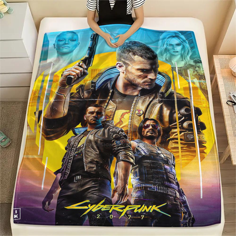 1Pc Cyberpunk Print Flannel Blanket, High quality Comfortable for All Seasons, Home Decor, Warmth and Comfort, Perfect for Christmas Gifts