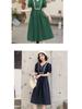 Forest-Style Puff Sleeve A-Line Dress: Summer French Waist-Cinching Mid-Length Skirt with Contrasting Colors