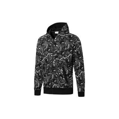 Puma Jaqueta de Tricô com Capuz Club Aop Fz Logo Bordado Estampa Completa Masculina Outerwear Preto 533201-51